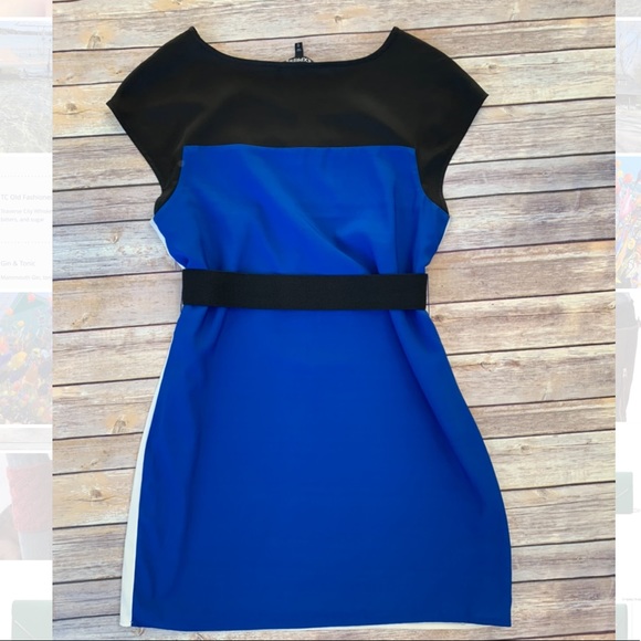 Express - White & Blue Color Block Dress. - Picture 2 of 4